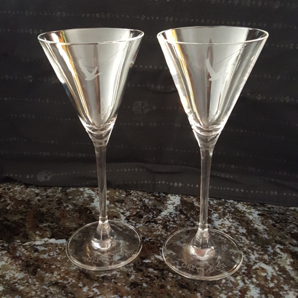 Grey Goose Etched Martini Glasses, Set of Two